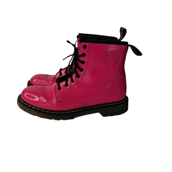 Dr. Martens Shoes - Dr. Martens Patent Leather Pink Lace-Up Combat Style Boots Womens Size 5